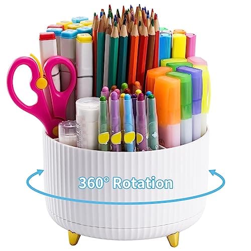 Marbrasse Desk Organizer, 360-Degree Rotating Pen Holder