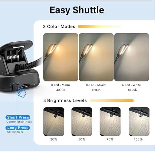 Vekkia 14 LED Rechargeable Book Light for Reading at Night thumbnail 3