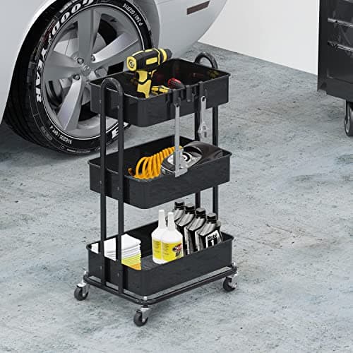 Simple Houseware 3-Tier Heavy Duty Metal Utility Rolling Cart, Black thumbnail 4