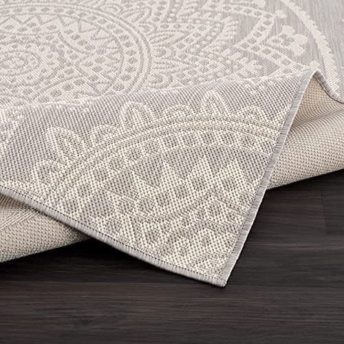 CAMILSON Outdoor Rug 8x10 Medallion Grey/White thumbnail 4