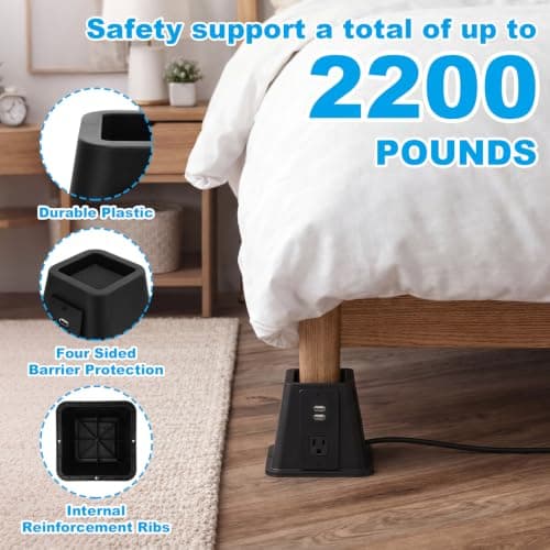 DALIZ Adjustable Bed Risers with USB Charging Ports thumbnail 3