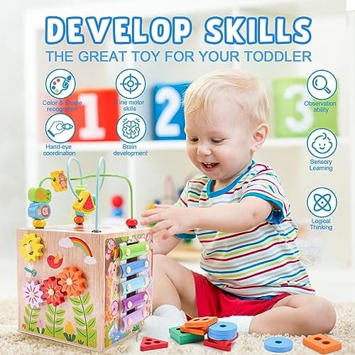 TOP BRIGHT Montessori Wooden Activity Cube for 1 Year Old thumbnail 4