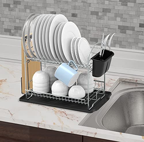 Simple Houseware 2-Tier Dish Rack with Drainboard thumbnail 3