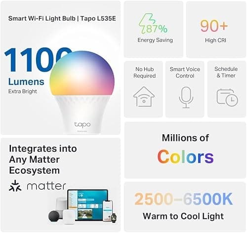 TP-Link Tapo L535E Matter Smart Color Bulb 1100 Lumens (2-Pack) thumbnail 2