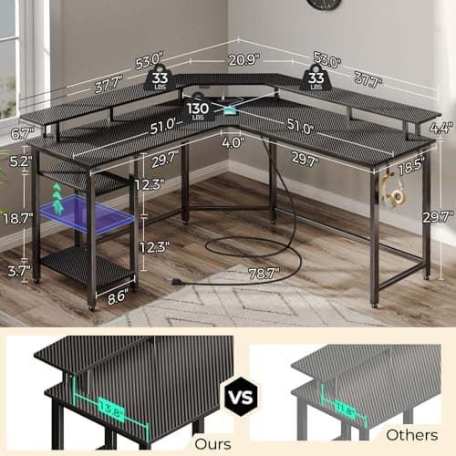 SEVEN WARRIOR L-Shaped Gaming Desk (50.4 inch) thumbnail 3