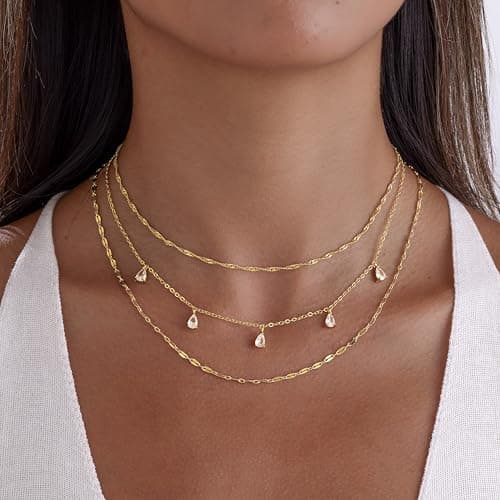 MEVECCO 14K Gold Plated Dainty Layered Necklace Set thumbnail 5