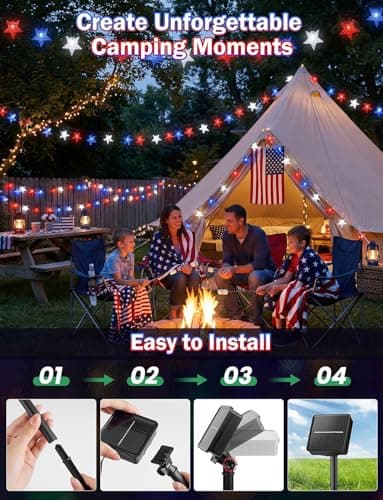 OurWarm Solar Patriotic String Lights Stars & Stripes thumbnail 4