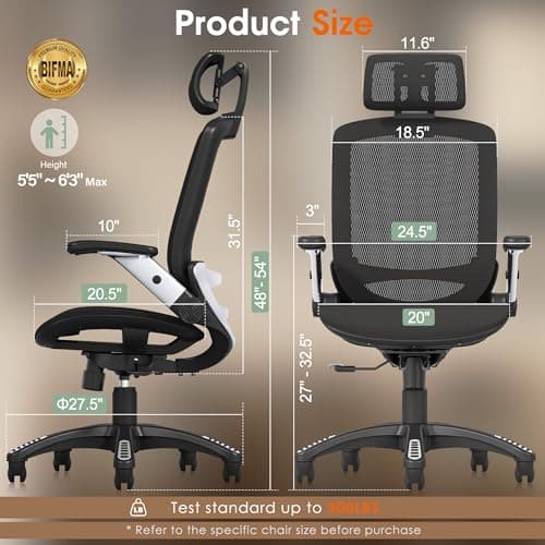 GABRYLLY Ergonomic Office Chair with Adjustable Headrest and Flip-Up Arms thumbnail 2