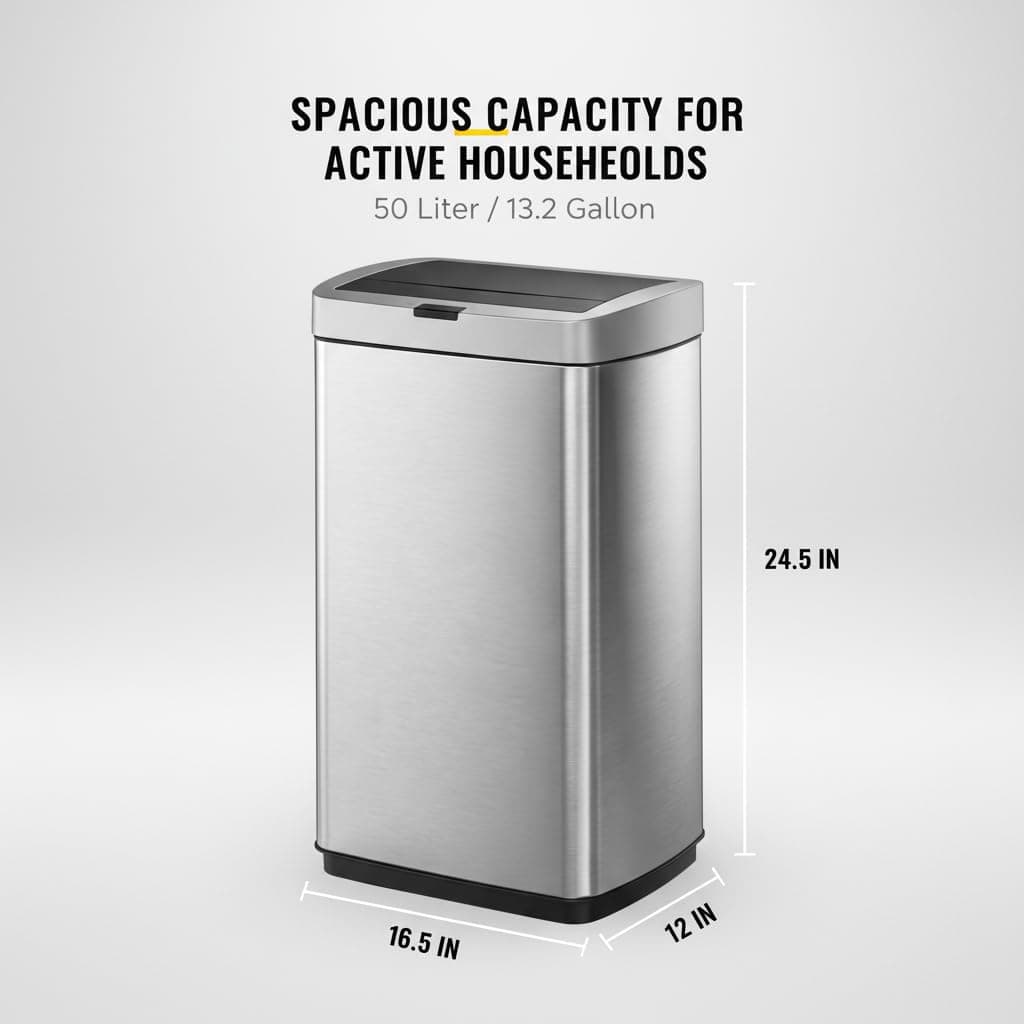 ELPHECO 13.2 Gallon Brushed Stainless Steel Sensor Trash Can thumbnail 3