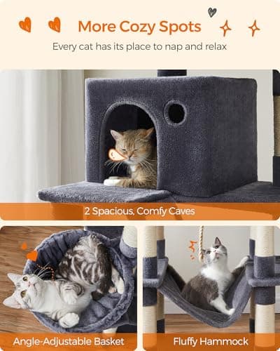 FEANDREA Cat Tower, 56.3-Inch Cat Condo with Scratching Posts thumbnail 4
