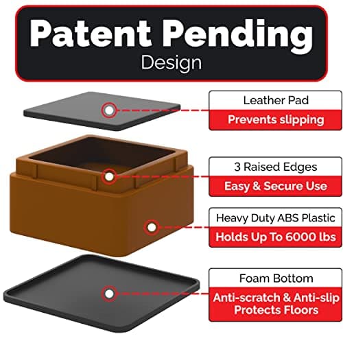 iPrimio Bed Risers 2" Lift, Heavy Duty for Dorm, Square, Brown, 4 Pack thumbnail 4