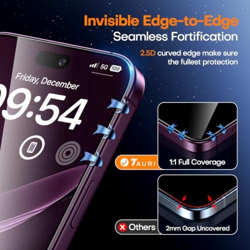 TAURI 2 Pack for iPhone 18 Pro Screen Protector, 1-Step Install Tempered Glass thumbnail 5
