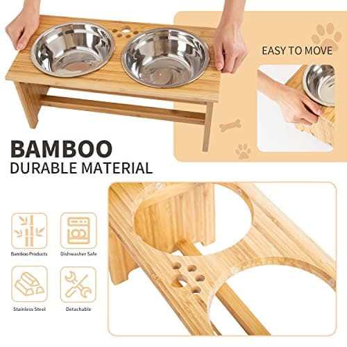 FOREYY Raised Pet Bowls Bamboo Elevated thumbnail 4
