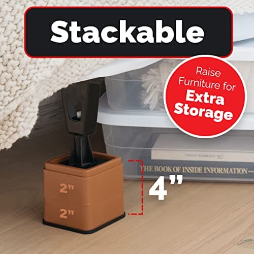 iPrimio Bed Risers 2" Lift, Heavy Duty for Dorm, Square, Brown, 4 Pack thumbnail 3