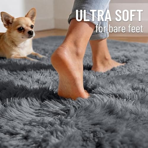 OLANLY Soft Fluffy Shaggy Area Rug (9x12, Ivory) thumbnail 4