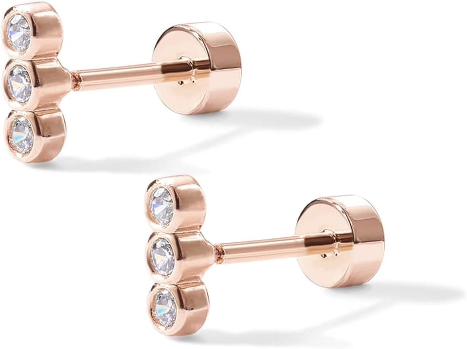 PAVOI 14K Gold Plated Solid 925 Sterling Silver Post CZ Flat Back Earrings thumbnail 3