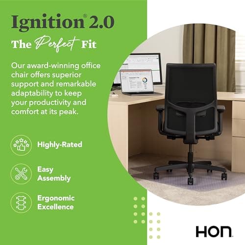 HON Ignition 2.0 Mid-Back Ergonomic Mesh Office Chair thumbnail 3