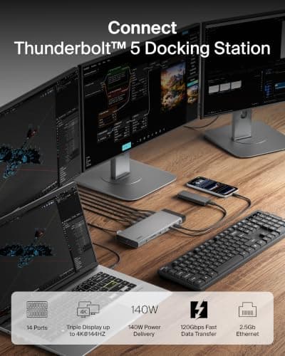 Belkin 140W Thunderbolt 5 Dock, 14-in-1 Docking Station, 4K@144Hz Display thumbnail 2