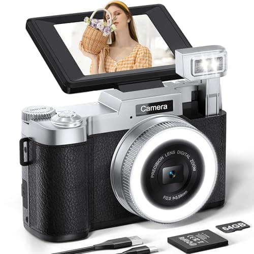 FLATIC Digital Camera, 4K 64MP Cameras for Photography with 64GB Card