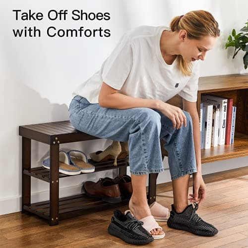 Pipishell 3-Tier Bamboo Shoe Rack Bench thumbnail 4