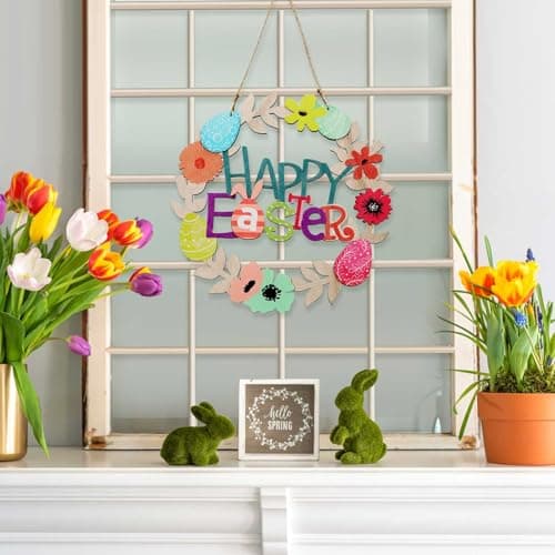 Wellsign 3D Wooden Easter Wreath with Happy Bunny thumbnail 4