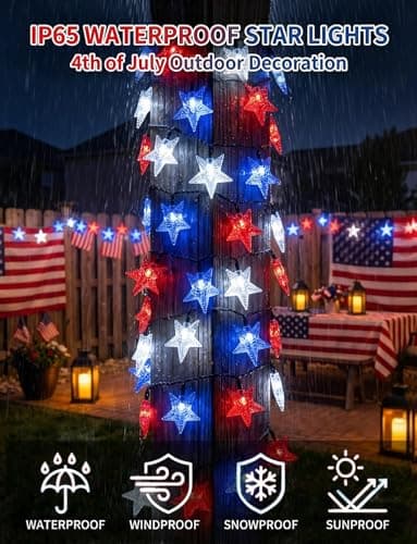 OurWarm Solar Patriotic String Lights Stars & Stripes thumbnail 3