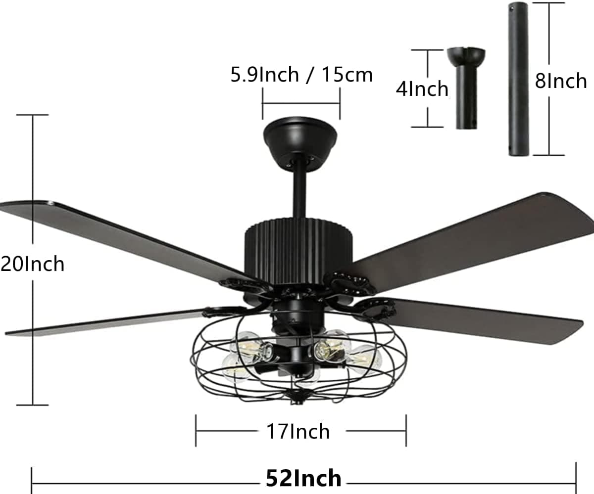 efperfect 52" Industrial Vintage Metal Cage Ceiling Fan thumbnail 4