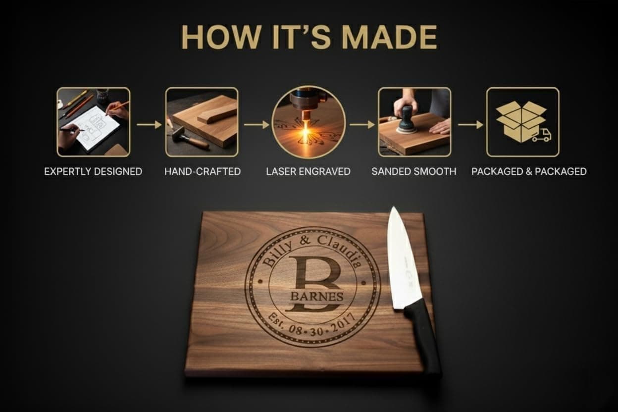 Naked Wood Works Custom Cutting Board - Personalized with Names & Wedding Date thumbnail 4