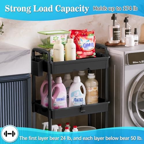 SUNALLY 3 Tier Rolling Cart with Drawer, Craft Storage Cart Organizer thumbnail 4