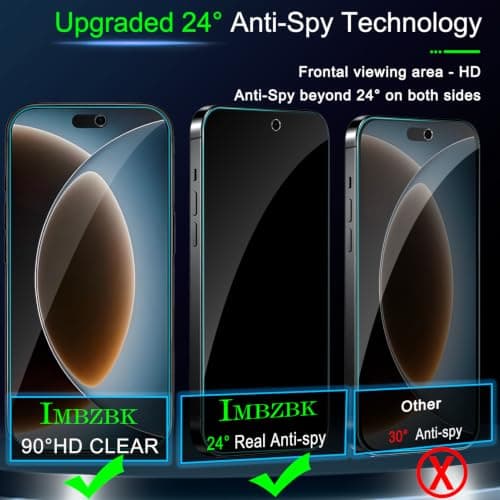 IMBZBK Privacy Screen Protector for iPhone 18 Pro Max, 3+3 Pack with Camera Lens Protectors thumbnail 2