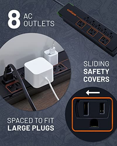 ECHOGEAR Mountable Power Strip (8 Outlets, Surge Protector, 6ft) thumbnail 3