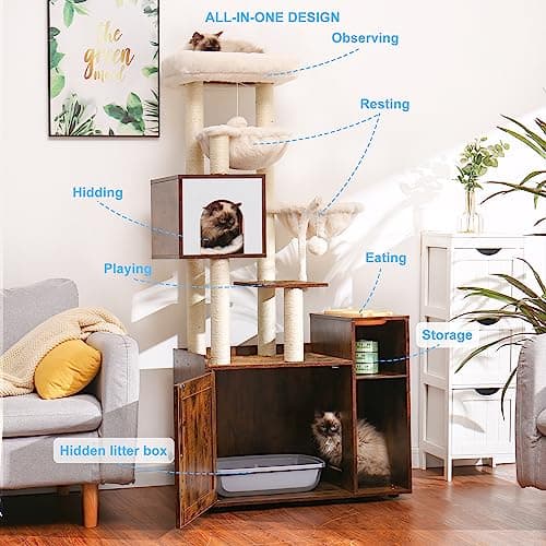 Hey-Brother Extra Big Cat Tree with Feeding Bowl, 64.2-Inch thumbnail 2