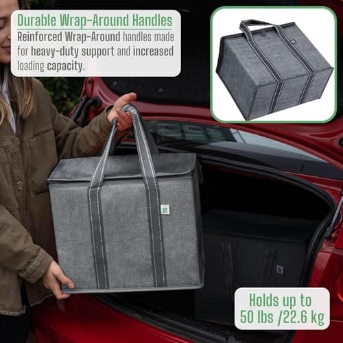 VENO 2-Pack Insulated Reusable Grocery Bags with Zipper and Hard Bottom thumbnail 5