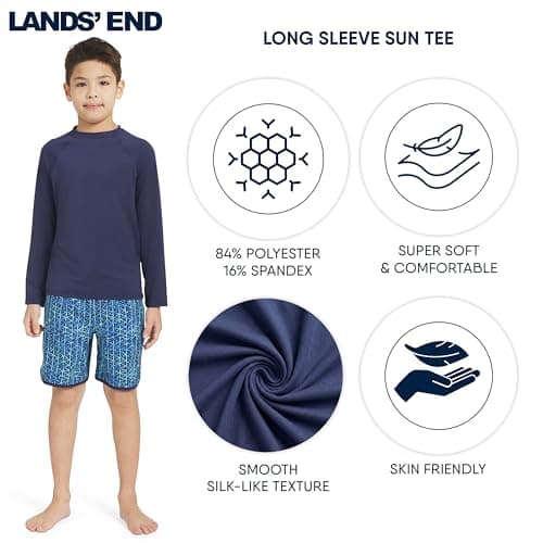 Lands' End Boys' Swim UPF 50+ Long Sleeve Sun Tee Rash Guard Shirt thumbnail 3
