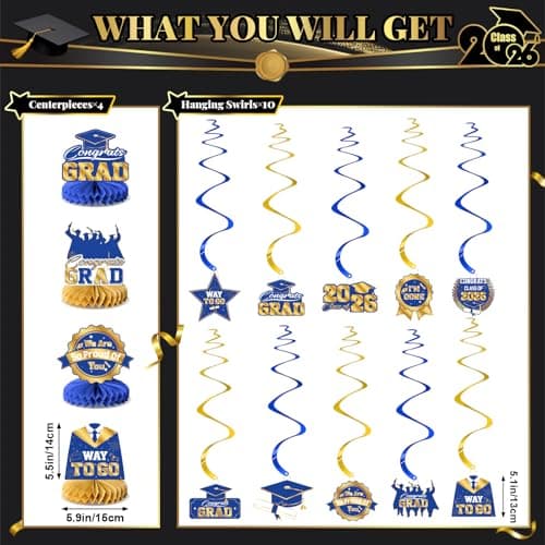 HOMDAILY Blue and Gold Graduation Decorations Kit thumbnail 4