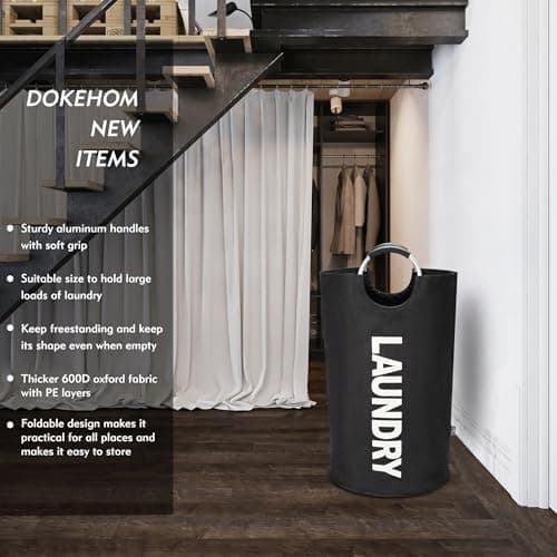 DOKEHOM 90L Large Laundry Basket Bag, Collapsible Tall Hamper, Black thumbnail 2