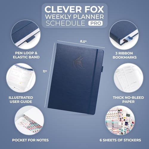 Clever Fox Planner PRO Hourly, Undated Weekly & Monthly, Dark Blue thumbnail 2