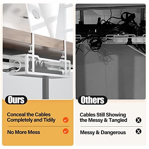 Cinati Under Desk Cable Management Tray, No Drill, White thumbnail 3