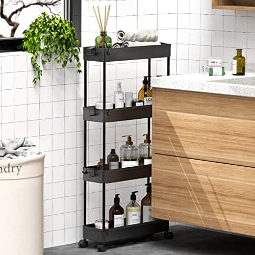 SPACEKEEPER Slim Rolling Storage Cart, 4 Tier Bathroom Cart Organizer thumbnail 5