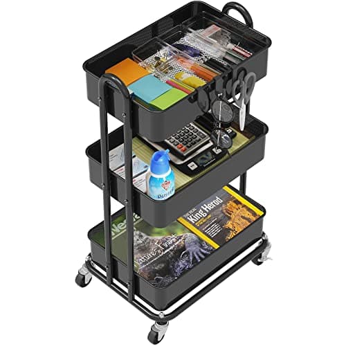Simple Houseware 3-Tier Heavy Duty Metal Utility Rolling Cart, Black thumbnail 3
