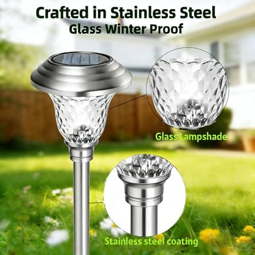 BEAU JARDIN 8 Pack Solar Pathway Lights Stainless Steel thumbnail 3