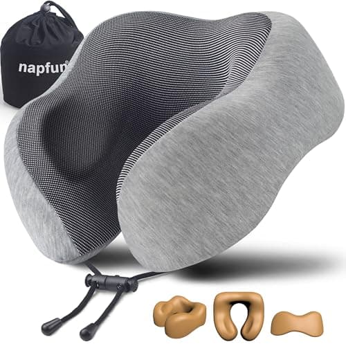 napfun Neck Pillow for Traveling, Upgraded Travel Neck Pillow for Airplane 100% Pure Memory Foam Travel Pillow for Flight Headrest Sleep
