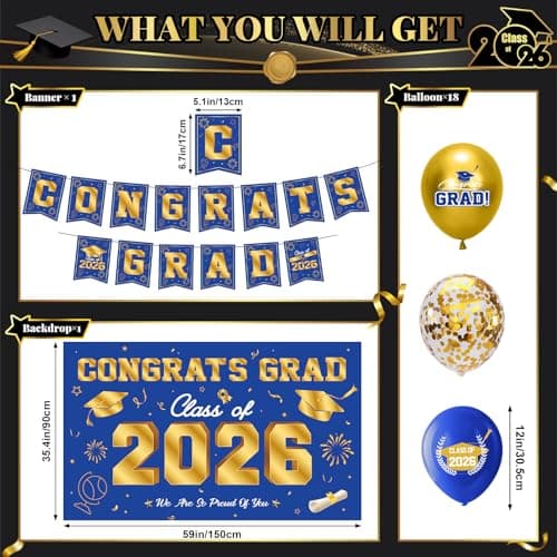 HOMDAILY Blue and Gold Graduation Decorations Kit thumbnail 3