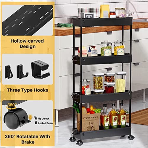 SPACEKEEPER Slim Rolling Storage Cart, 4 Tier Bathroom Cart Organizer thumbnail 4