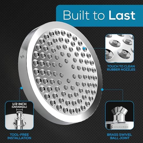 SparkPod Shower Head - High Pressure Rain (6 Inch Round) thumbnail 4