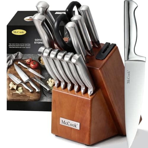 McCook Kitchen Knife Set 15PC Knife Block Set w Built