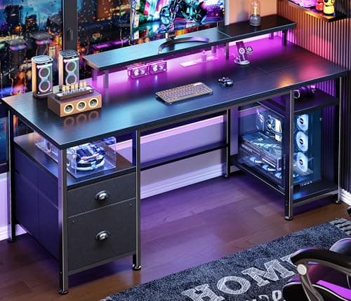 Furologee 51" Gaming Desk with Power Outlets & LED Lights