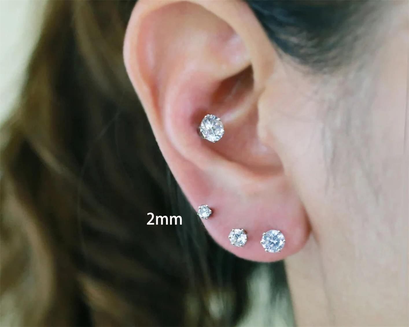 7 Pairs 14K Gold Plated Flat Back CZ Stud Earrings 2-8mm thumbnail 5