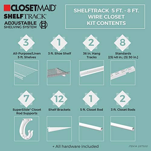 ClosetMaid ShelfTrack 5-8 Ft. Adjustable Closet Organizer with Shoe Shelf thumbnail 3