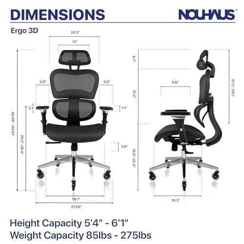 NOUHAUS Ergo3D Ergonomic Office Chair with 4D Adjustable Armrest and 3D Lumbar Support thumbnail 2